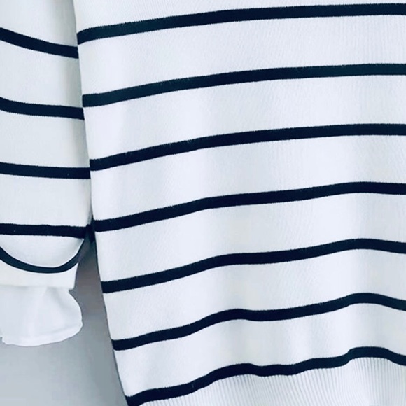 Striped Tie Detail Flounce Sleeve Sweater - Picture 6 of 7